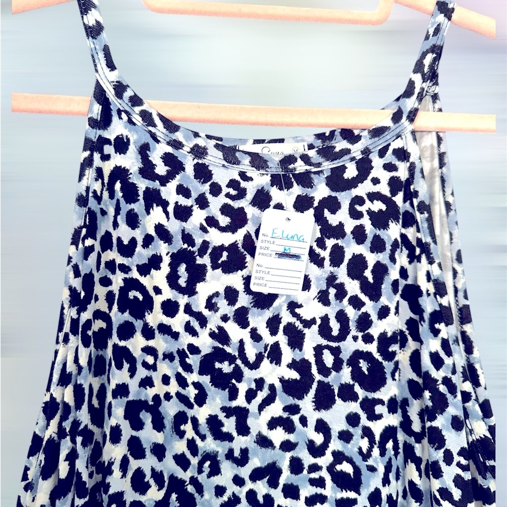 NEW E. Luna Black/White/Blue Leopard Print Top